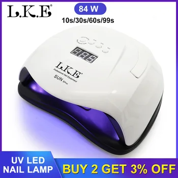 

LKE 84W UV nail Lamp LED Lamp For Manicure Nail Dryer For All Gels Polish Infrared Sensor 10/30/60/99s Timer LCD Display