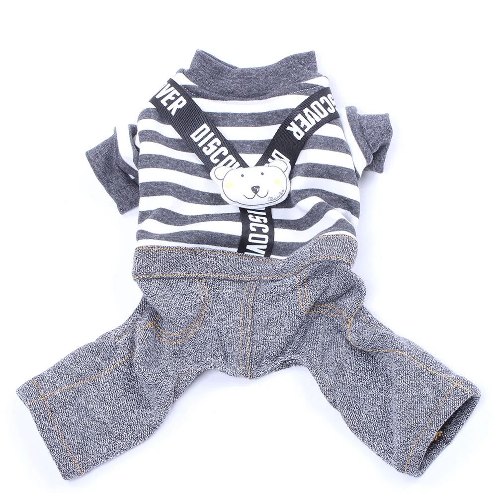 

Striped Pet Jumpsuit Rompers Bear Design Dog Coat Jacket Cat Puppy Autumn Clothes Apparel