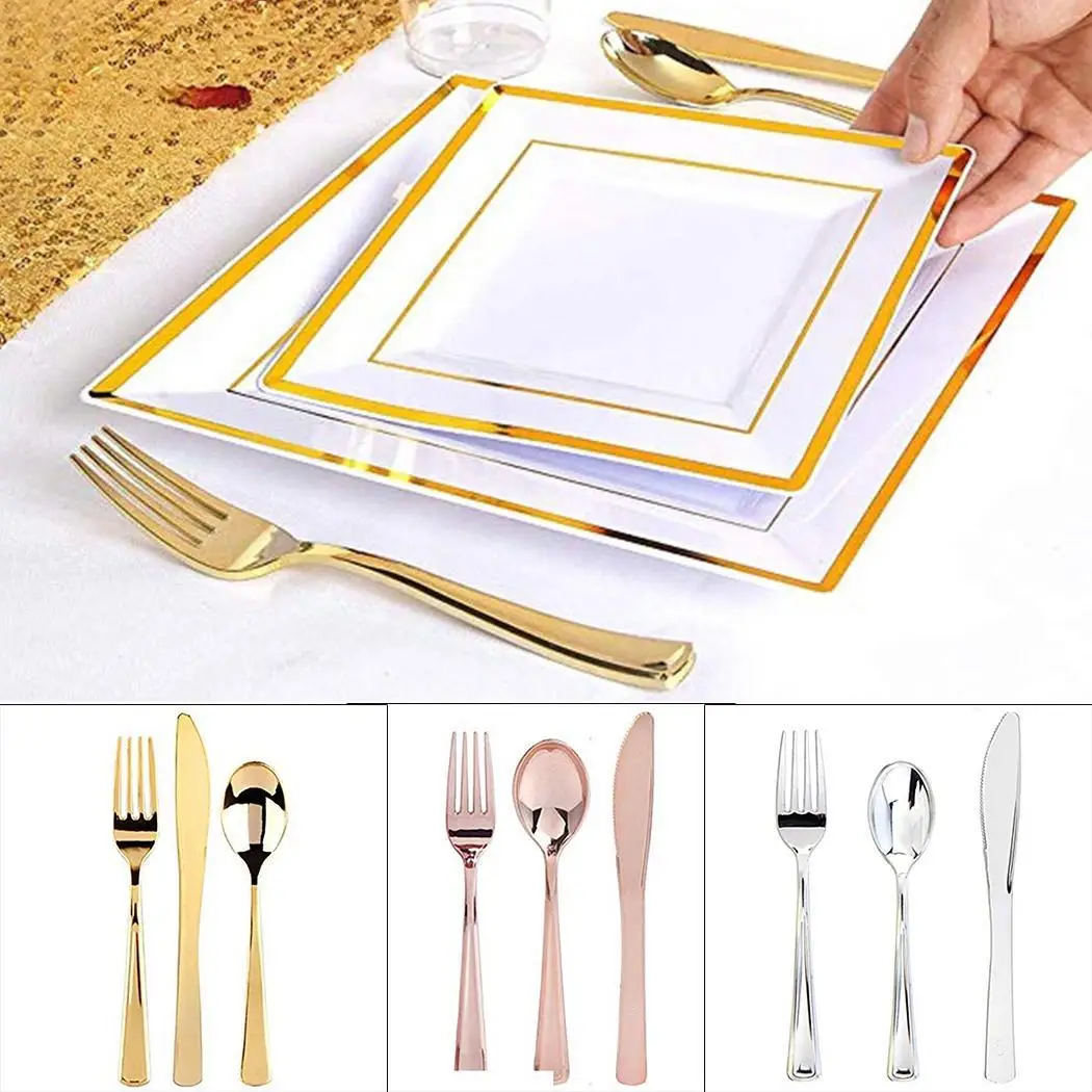 Прочный свадебный одноразовый нож набор ложек и вилок набор посуды золото, розовое золото, серебро