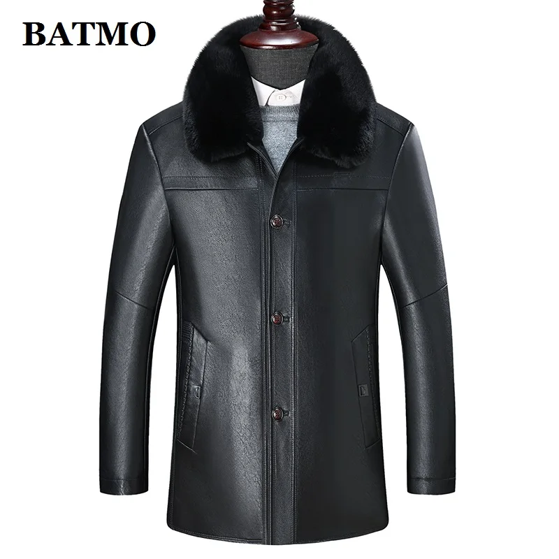 black BATMO Новое поступление зимние толстые мужские парки из искусственной кожи, мужские зимние теплые пальто, Толстые мужские куртки, 8812 - Цвет: black