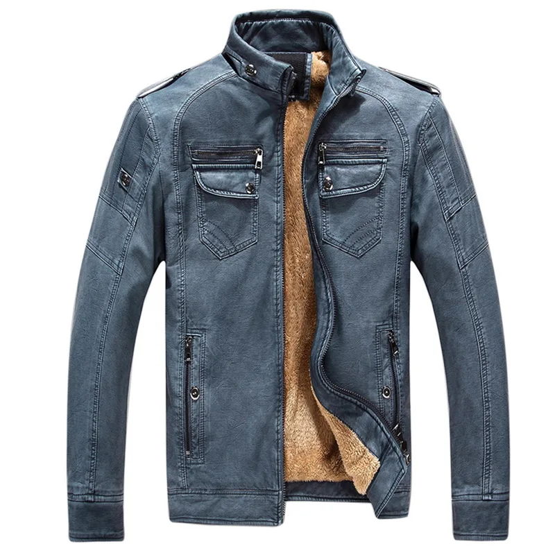 Роскошные кожаные куртки мужские осенние флисовые на молнии Chaqueta Cuero Hombre с карманами Moto Jaqueta Masculino Couro тонкое теплое пальто