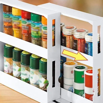 

2-layer Rotatable Push-pull Food Condiment Storage Box Condiment Bottle Rack Storage Rack Home Kitchen Storage