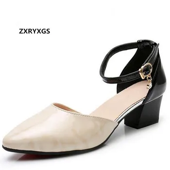 

Best Sale Top Cowhide Pointed Toe Side Empty Summer Shoes Women Leather Sandals Fashion Sandals High Heel Shoes Women Sandals