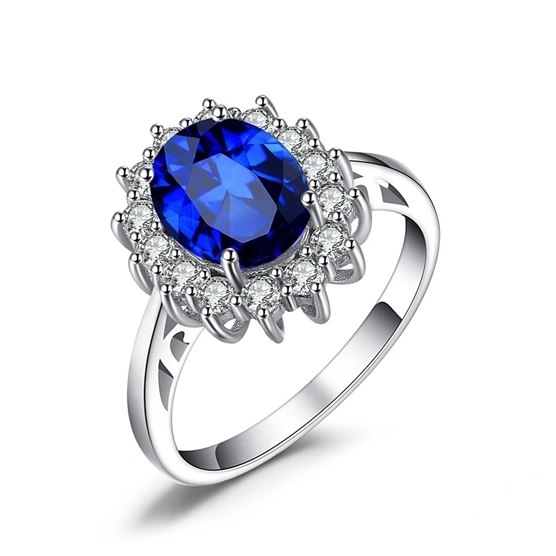 Luxury Banquet Fashion Jewelry Inlaid Inlay White Drill Blue Color Sun Flower Shape Rings Women Wedding Engagement Ring