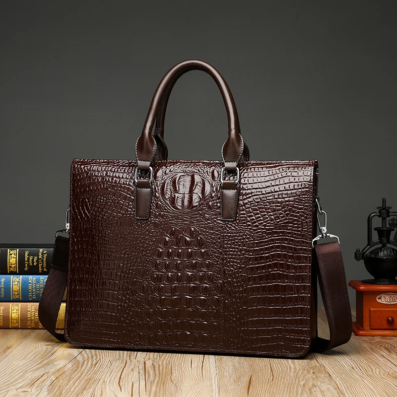 Alligator Pattern Fashion Briefcase Bag for Men Bag Man Business Shoulder Bags for A4 Documents PU Leather Man Handbags