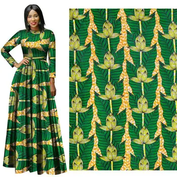

2020 new ankara real wax print fabric diy sewing materials african nigerian green polyester print wax fabric for wedding dress
