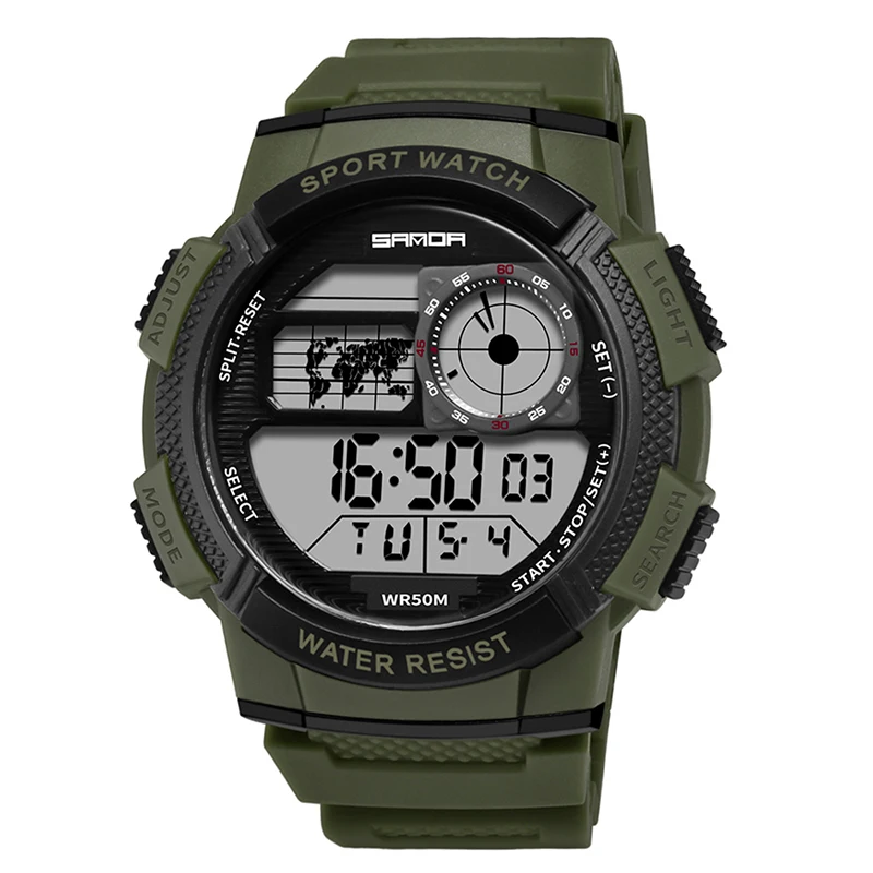 Black-green Мужские цифровые часы Новые многофункциональные 50 м водонепроницаемые средние школьные студенческие спортивные мужские электронные часы - Цвет: Black-green