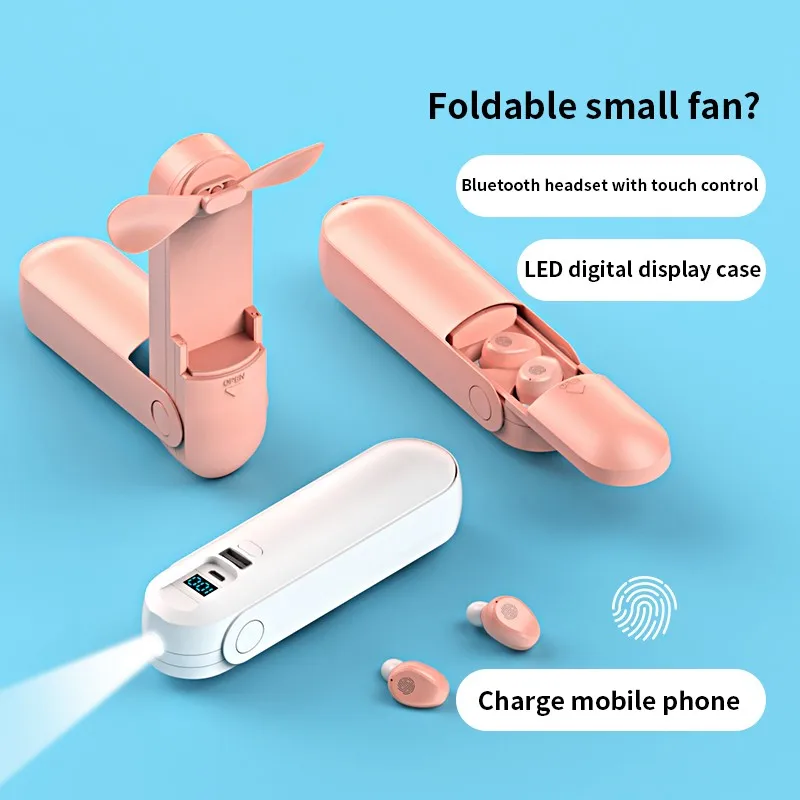 Bluetooth Wireless Sports Headphone Hifi Sound Mini Earphone Waterproof Gaming Headset Touch Control Earbuds with Fan with Mic