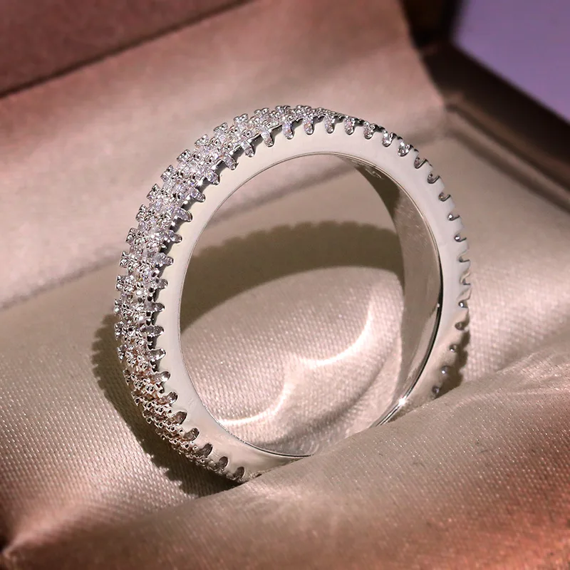 Классическое кольцо с 3 рядами, 925 пробы, серебряное, проложенное, AAAAA, кубический циркон, обручальное кольцо, кольца для женщин, свадебные массивные украшения