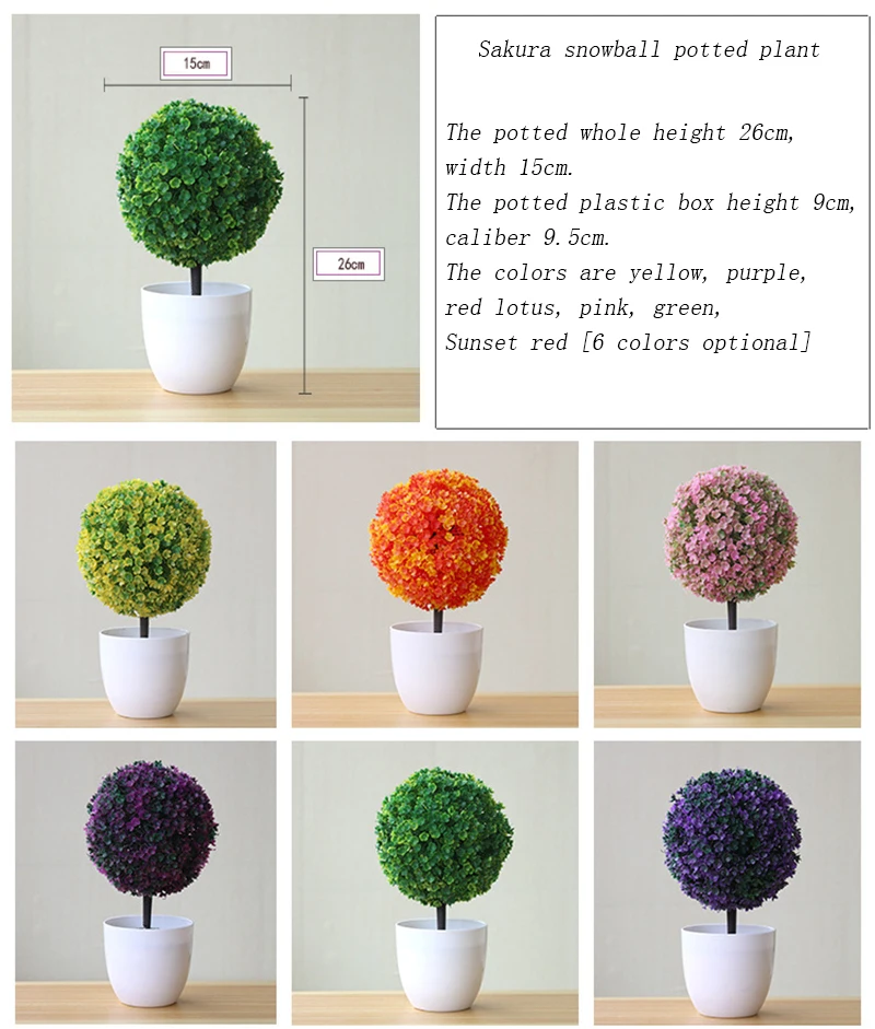 Flone Multi-style Artificial Plant Rose Bonsai Balcony Wedding Living Room Spring Decoration Fake Plants Plastic Bonsai (62-1) (2)