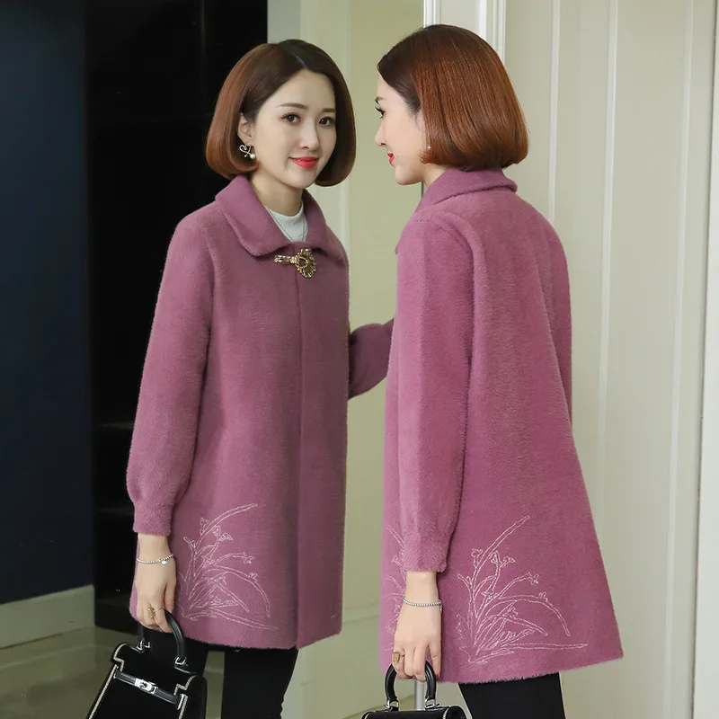 

Mom HEATTECH Outer Wear Western Style Mink Cashmere Coat Women's Fall And Winter Clothes Middle-aged Autumn Clothing Woolen Topw