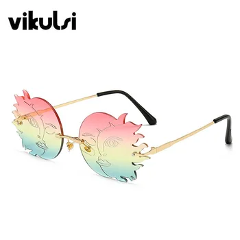 

Tricolor Moon Flower Sunglasses Women Gradient Tea Shades Steampunk Travel Beach Sun glasses Cool Men Big Rimless Eyewear UV400