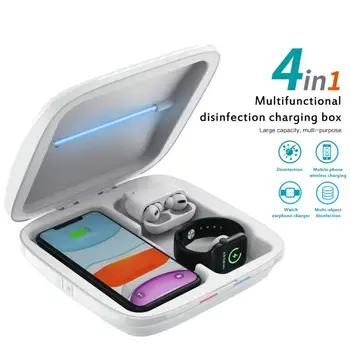 

4 in1 Portable Smart Phone Disinfection UVC Lights Cell Phone 10W Cordless Fast Charger For Mobile Phones Keys Jewellery