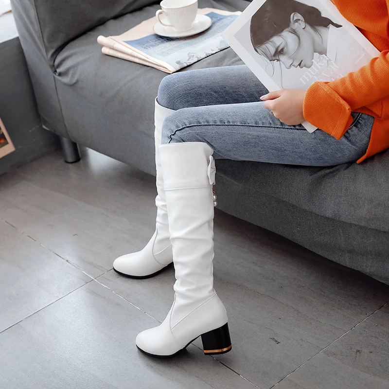 Botas femininas/женские модные ботинки из искусственной кожи черного цвета красивые женские офисные осенние высокие ботинки белого цвета женские повседневные коричневые ботинки G6053