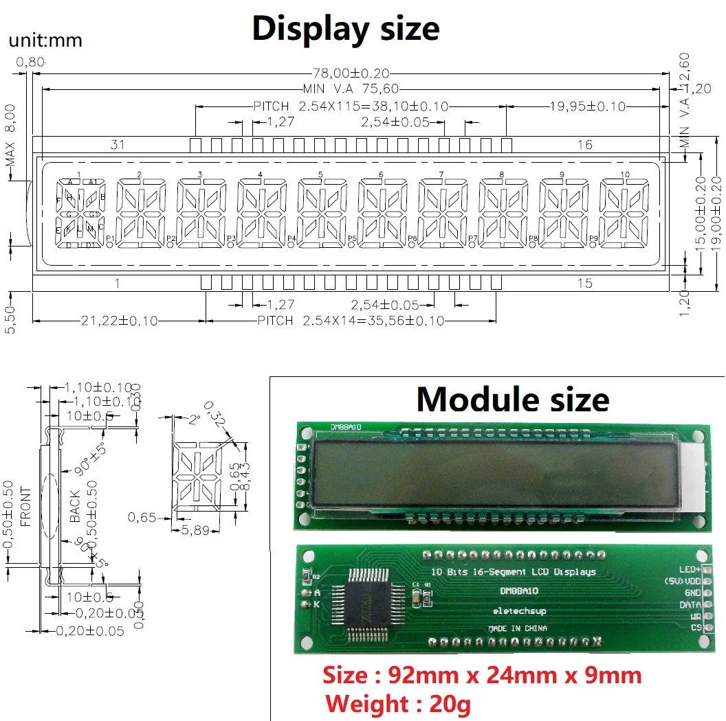 2x10 цифровой 16Seg TM1622 HT1622 SPI светодиодный ЖК дисплей DM8BA10 для Arduino Raspberry pi|Инверторы и