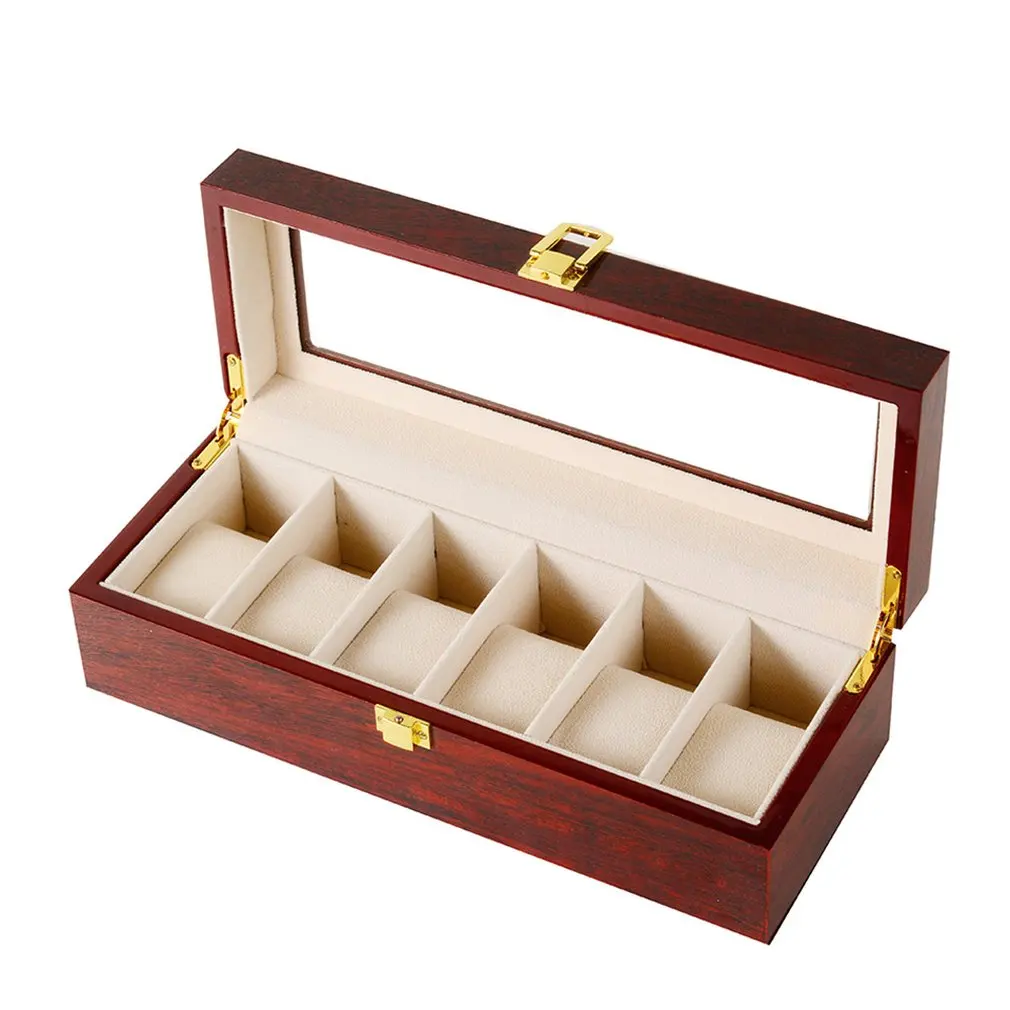 

2020 Red Black 2/10/12 Grids Watch Box Storage Wooden Glass Case Bracelet Display Casket Watch Holder Casket Organizer Container