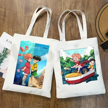 

Ponyo on the Cliff Miyazaki Hayao Studio Ghibli Shoulder Canvas Bags Large Capacity College Harajuku Handbag Women Shopping Bag
