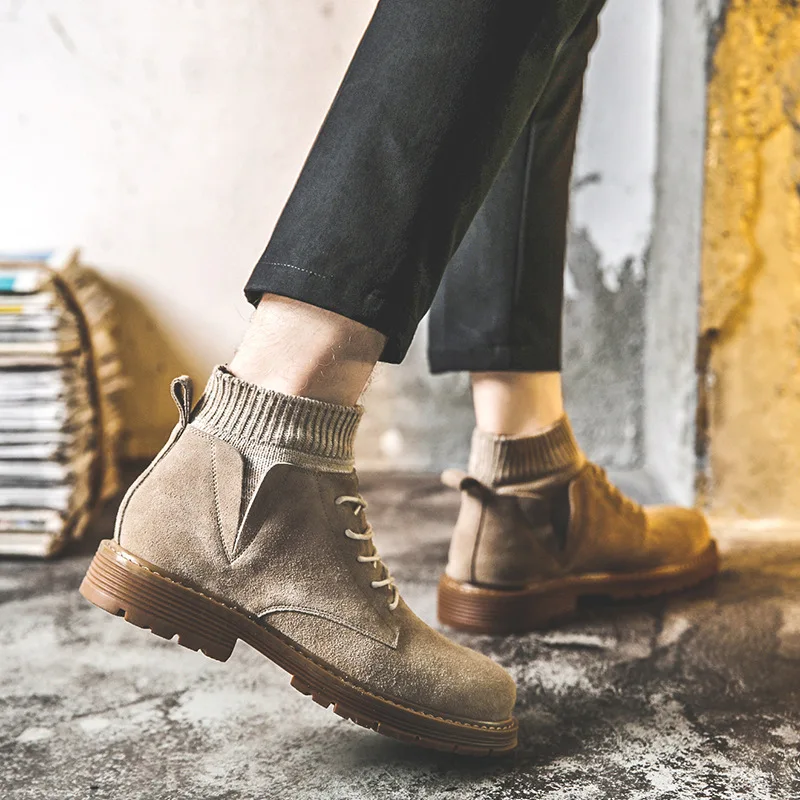 

Socks Martin Boots Men's Autumn & Winter Korean-style-Style Retro Casual Hight-top MEN'S SHOES Genuine Leather Desert Workwear M