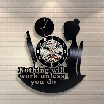

Vintage Reading Girl's Hollow Gramophone Record Clock Creative Vinyl Wall Clock Classic Fashion Handmade Finish Hanging Clock