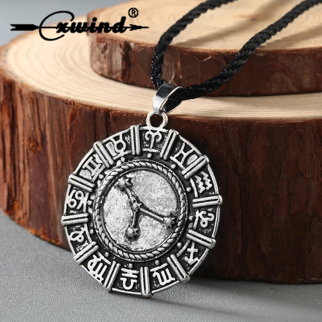 Cxwind 12 Zodiac Constellation Necklace Birthday Pendant Astrology Zodiac Horoscope Necklaces Star Sign Runes Amulet Jewelry