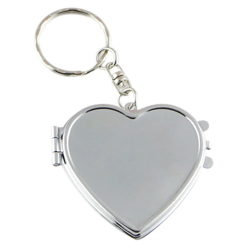 Круглая овальная квадратная форма в форме сердца, двухстороннее косметическое зеркало, металлический складной брелок, мини-зеркало для макияжа