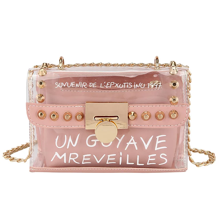 

INS New Style Chain Shoulder Bag WOMEN'S Bag 2019 Fashion Korean-style Rivet Jelly Different Size Bags Gel Bag