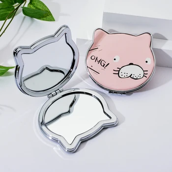 

Cartoon Animal Makeup Tool Women Mini Pocket Bear Mirror Female Colorful PU Double Folding Hand Mirrors OMG Letter Vanity