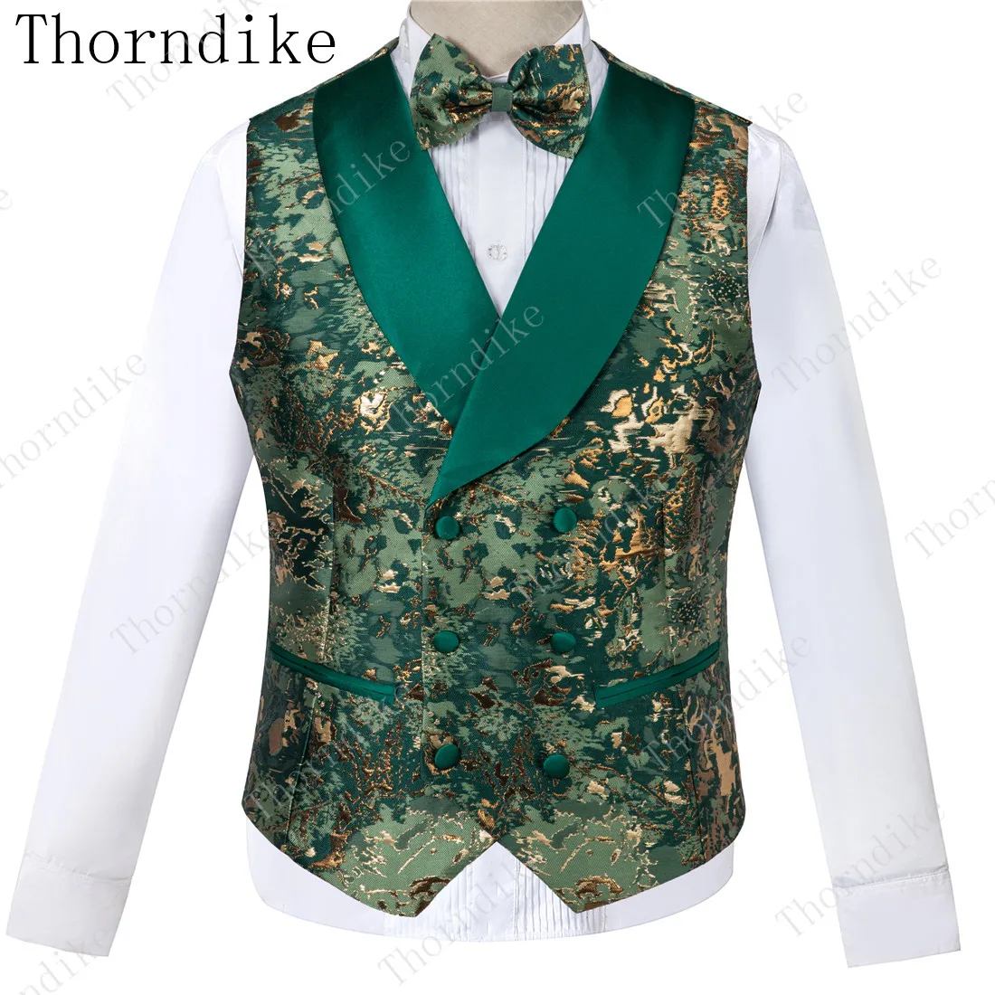 Man Fashion Green Jacquard Party Blazer Pants Vest Suits Casual Slim Blazer Coat Suit