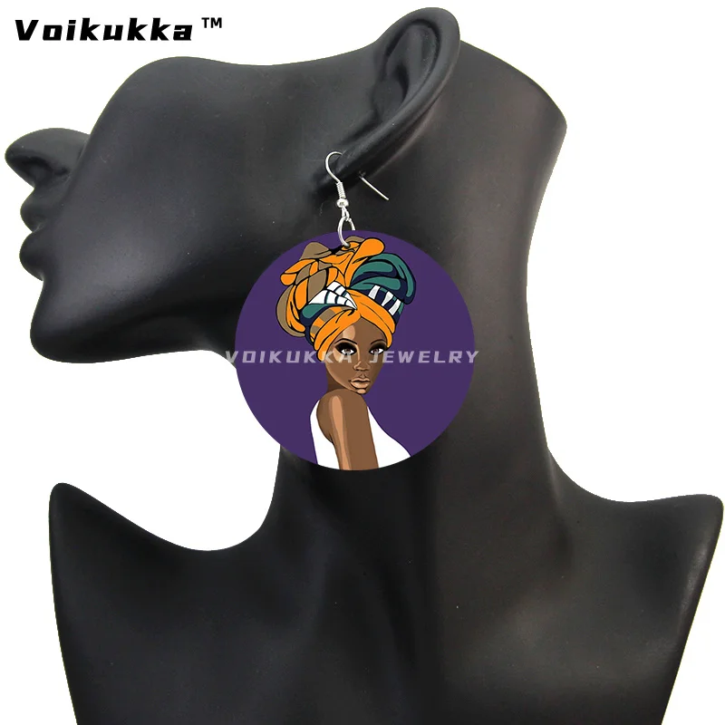 Voikukka Jewelry 6 Cm Circle African Women With Blue Hair Art Afro Girl Painting Wood Both Sides Printing Dangle Earrings 13 Voikukka Jewelry 6 Cm Circle African Women With Blue Hair Art Afro Girl Painting Wood Both Sides Printing Dangle Earrings