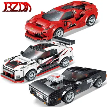 

BZDA Technic toy Car Model Building Blocks Speed Champion Car Nissan GTR Ferrari F8 Dodge Mini Super Racer Children's Car gift