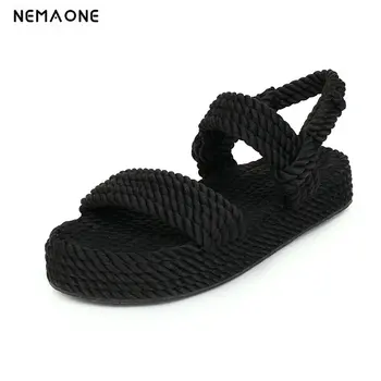 

2020 Nylon Weave Wedge Heel Ladies Sandals Open-toed Summer Women Shoes Casual Platform Slingback Women Sandals Size 34-43