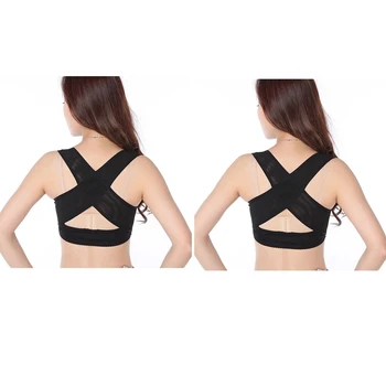 

ELOS-2 Pcs Ladies Women Adjustable Shoulder Back Posture Corrector Chest Brace Support Belt-Black , L & XL