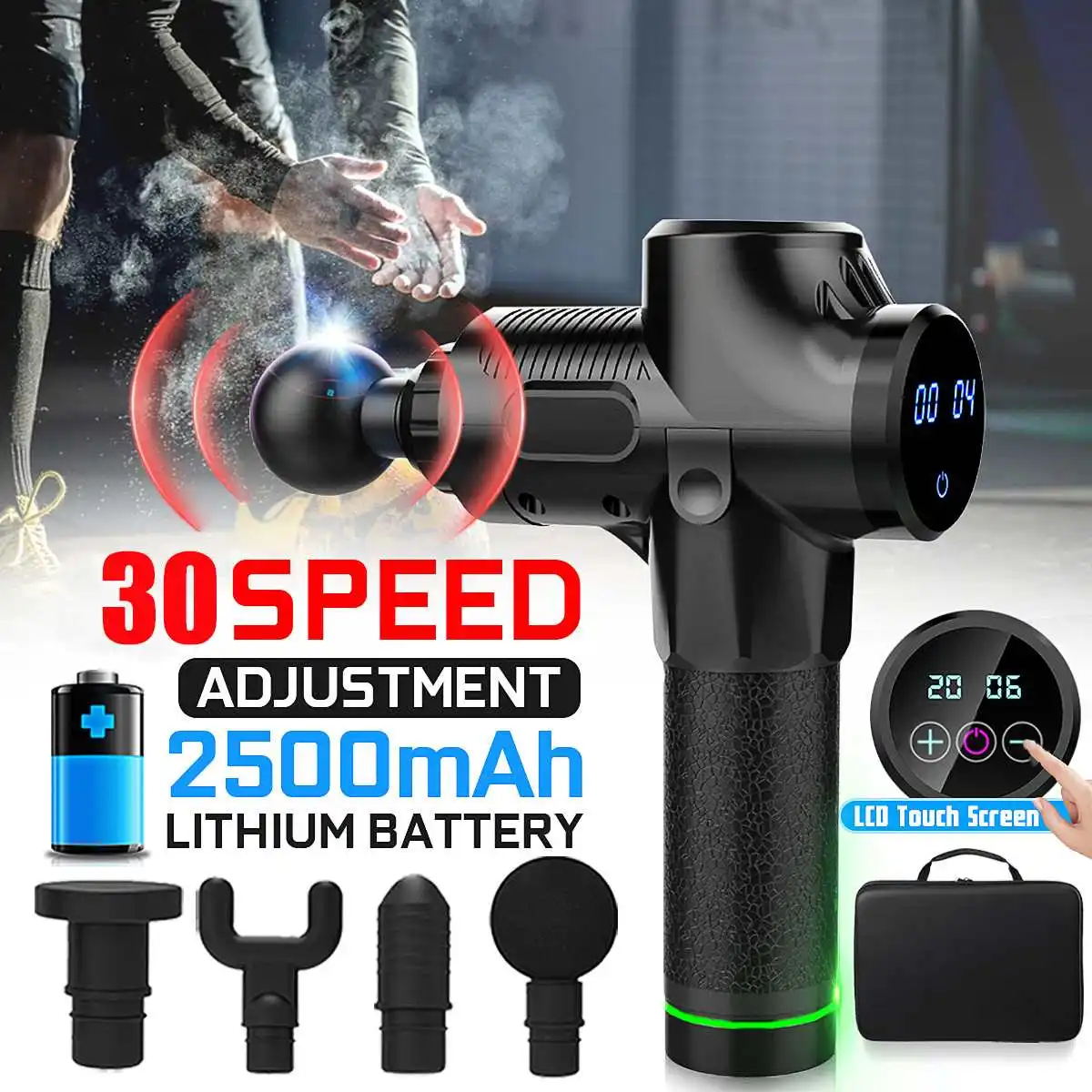 New 30 Files Muscle Massager Electric Therapy Body LED Muscle Massage Guns Body Relaxing Relief Massage Machine 4 Head 4000r/min