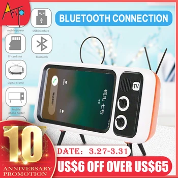 

3 In 1 Wireless Peaker Retro TV Mini Portable Bluetooth Bass Speaker Mobile Phone Holder Stand Speaker Wireless Stereo Bracket