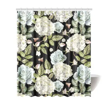 

House Decor Shower Curtain for Bathroom, Roses and Hydrangeas Flowers with Bees Decorative Bathroom Shower Curtain Set with