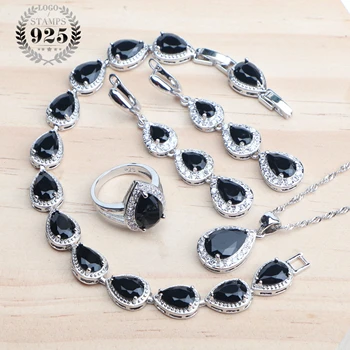 

Bridal Jewelry Sets 925 Sterling Silver Women Costume Jewelry Rings Stones Bracelets Earrings Pendant Wedding Necklace Set