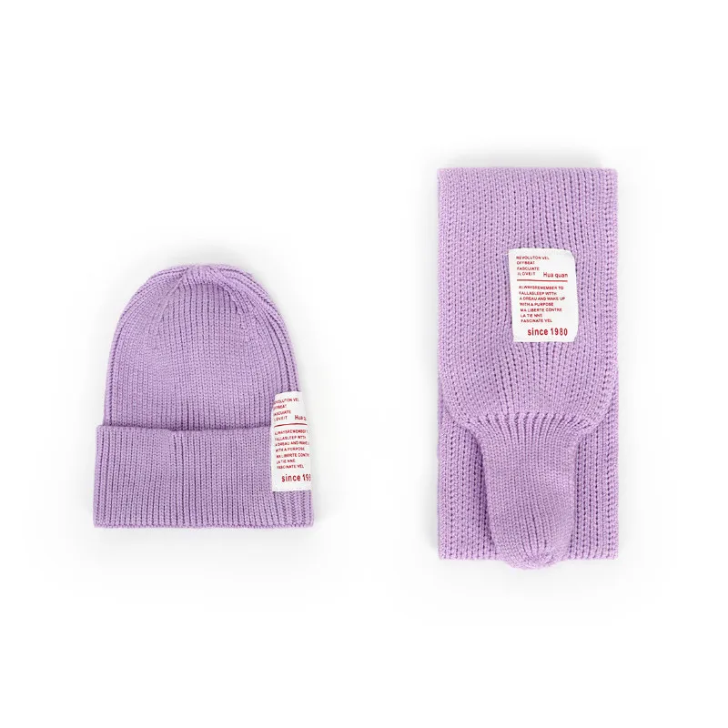 Purple Модный детский комплект из шапки и шарфа ярких цветов; однотонная вязаная теплая шапка; сезон осень-зима; детский вязаный комплект из шапки и шарфа - Цвет: Purple