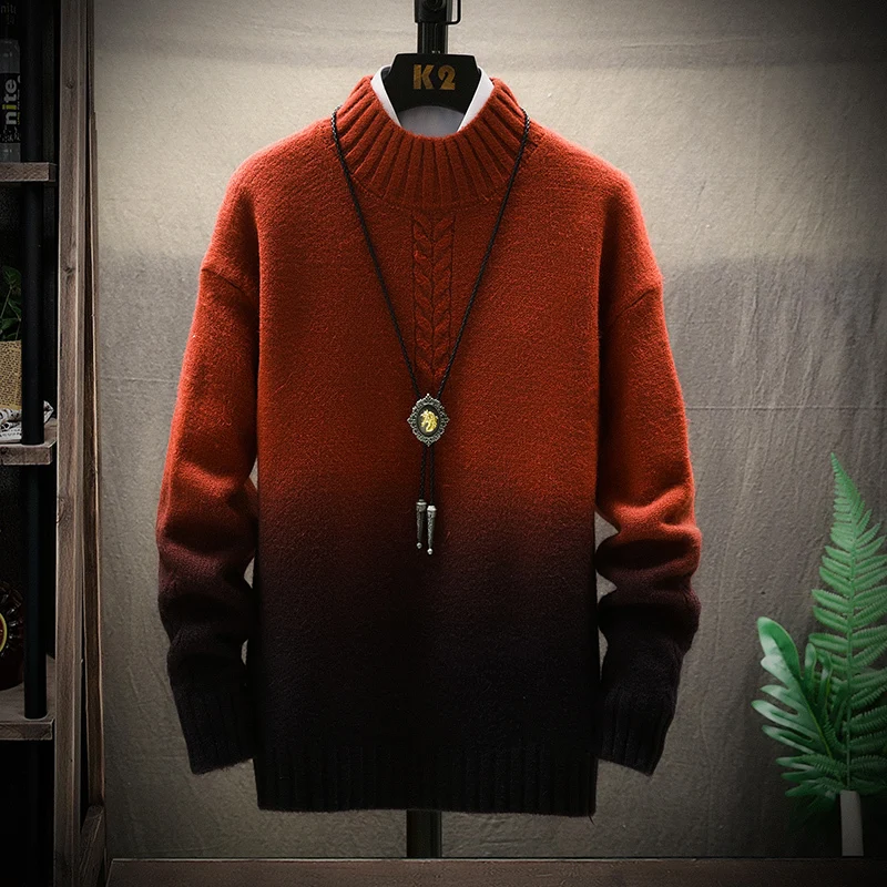 Winter Stand Collar Sweater Men Warm Fashion Tie Dyed Contrast Color Casual Knit Sweaters Loose Long Sleeve Pullover Men Sweter Winter Stand Collar Sweater Men Warm Fashion Tie Dyed Contrast Color Casual Knit Sweaters Loose Long Sleeve Pullover Men Sweter