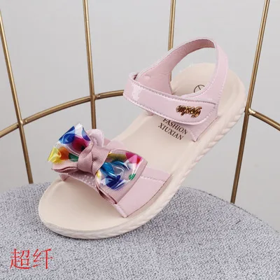 Детская летняя обувь; сандалии для девочек; кожаные детские сандалии с цветами; пляжные туфли для девочек; милые сандалии принцессы на плоской подошве; размеры 27-38; KS205 - Цвет: Pink 520