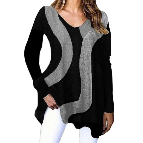 

New V-neck Pullover Long Sleeve Geometric Pattern Loose Casual Women's T-Blood