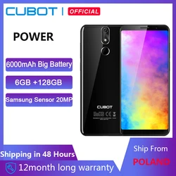 Cubot Power 6000 мА/ч, Helio P23 Octa Core 6 ГБ Оперативная память 128 Гб Встроенная память 5,99 дюймFHD + Android 8,1 смартфон 16.0MP 6P lens Телефон Type-C 4G