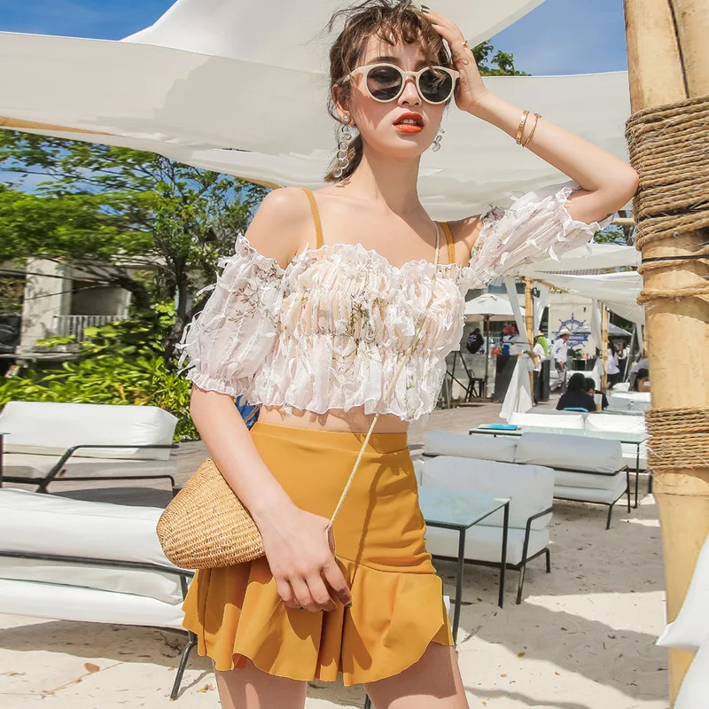 

2019 New Style Bathing Suit Korean-style Bikini Midriff off-Shoulder Slimming-Style Push up Chest Horizontal Neck Hot Springs Ba