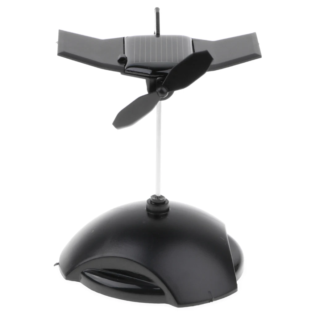 Creative Solar Powered Propeller Rotating Plane Model Bubblehead Toy Auto Car Ornament –Black Propeller