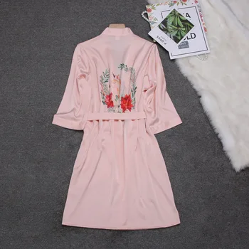 

Satin Sleepwear Robe Bath Robe Bathrobe Kimono 2020 Autumn Sashes Flower Printed Silk Nightwear Women Robes Home Clothing
