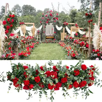 

100cm Artificial Flower Row Wedding Flower Wall Silk DIY Peony Rose Stage Arrangement Decoration Wedding Iron Arch Backdrop