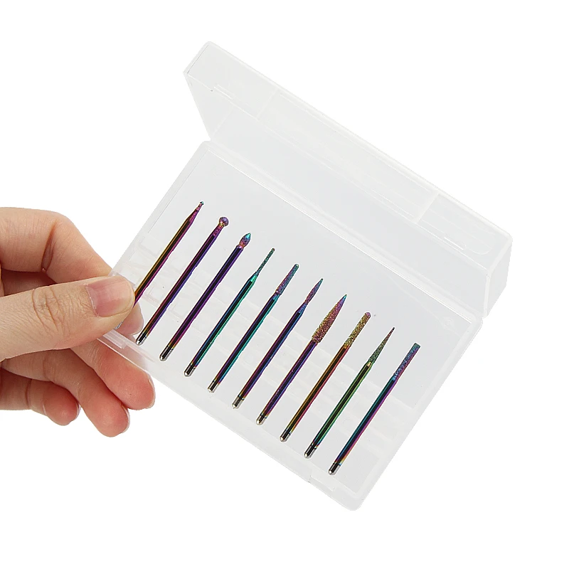 

10 Pcs/set Diamond Nail Drill Bits Set Electric Machine Rotate Cuticle Clean Cleaner Nails Grinding Head Brush Polishing Tool