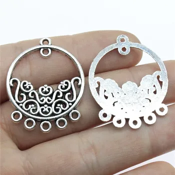 

WYSIWYG 4pcs 35x28mm Design Porous Earring Connector For Jewelry Making Antique Silver Color Round Earring Connectors Charm