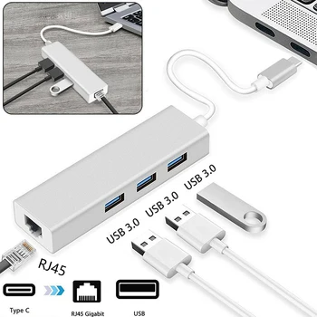 

USB C HUB Gigabit Ethernet Rj45 Lan Adapter USB Type C to USB 3.0 HUB10/100/1000 Network Card for MacBook Windows7 8 10 Tablet
