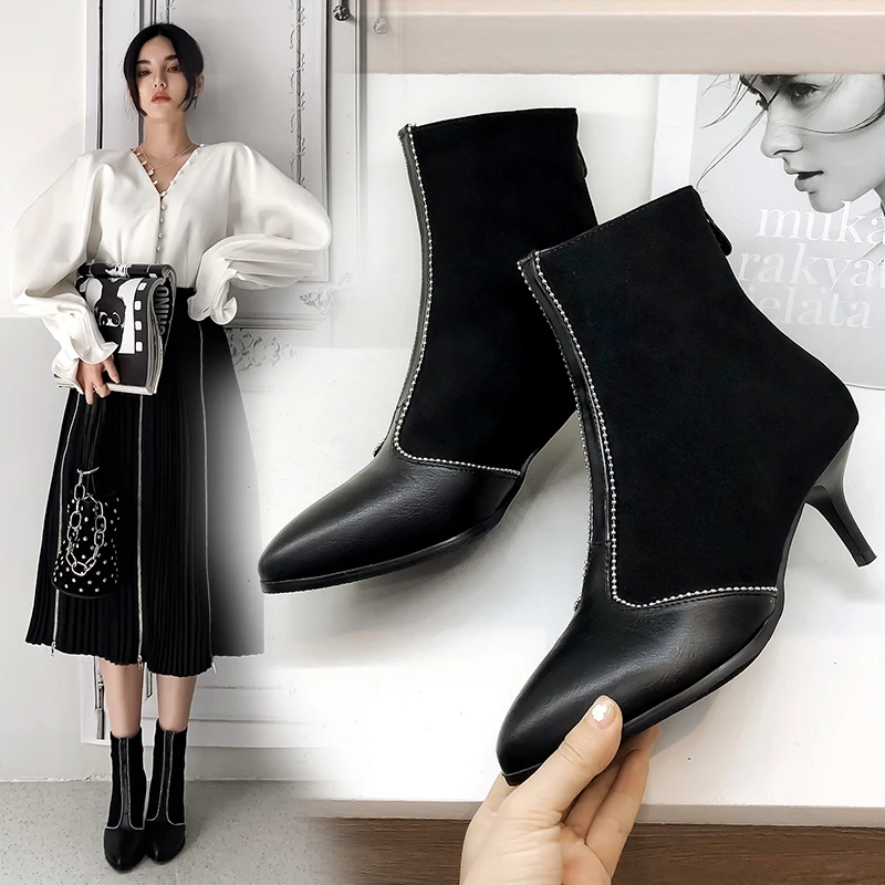 

online celebrity women Ankle boots Plus size 22-28 cm European and AmericanPu+ nubuck leather Beading Booties winter boots women