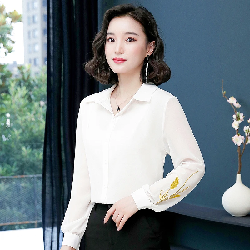 2019 New Autumn Full Sleeve Slim Western Style Embroidered Blouse Shirt White Red Black 6010 |